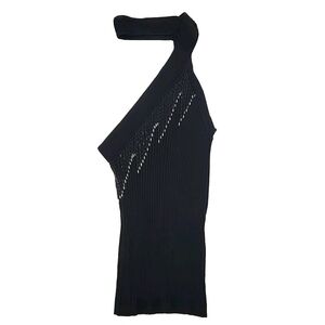 Caché Silk Ribbed Beaded Ultra Sexy Elegant Choker Black Blouse Shirt Size M